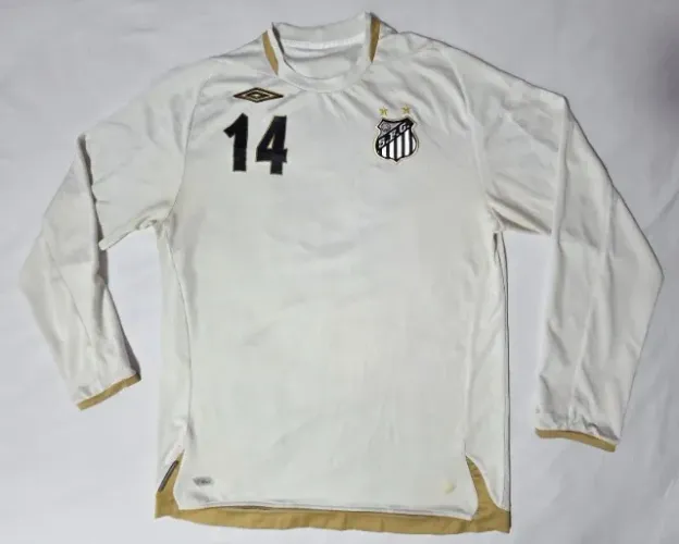 Rara Camisa de Jogo do Santos 2007 Manga Longa Umbro #14 Futebol