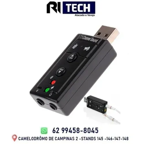 Placa de Som USB 7.1 DirectSound 3D Fone e Microfone Pc e Notebook