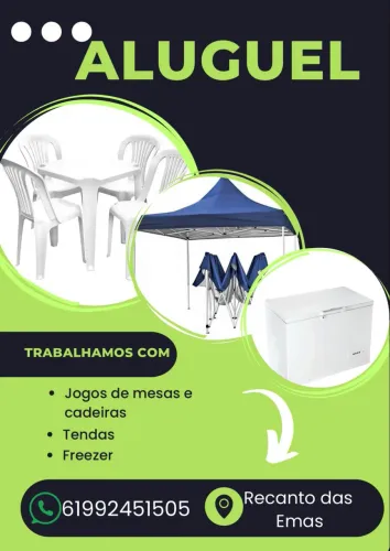 Aluguel tendas freezer e cadeiras e mesas