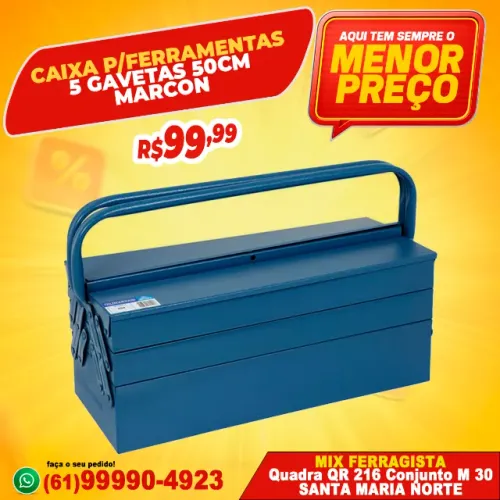 Caixa Para Ferramentas 5 Gavetas 50cm Marcon