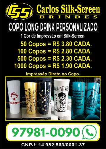 Copos Long Drink Personalizados em Silk-Screen 