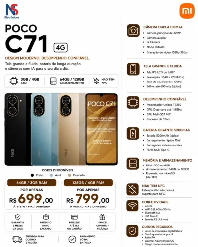 Xiaomi Smartphone Poco C71 4+4gb Ram Virtual + 128GB Lacrado