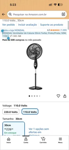 MONDIAL Ventilador de Coluna 30cm Turbo, Preto/Prata, 50W, 110V