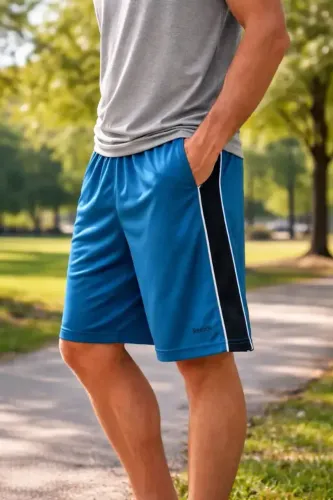 SHORT REEBOK ESPORTIVO GG MASCULINO AZUL METALICO E PRETO POLIESTER