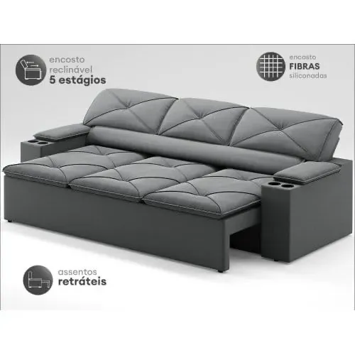 Sofá retrátil 3 lugares 2,05 mt