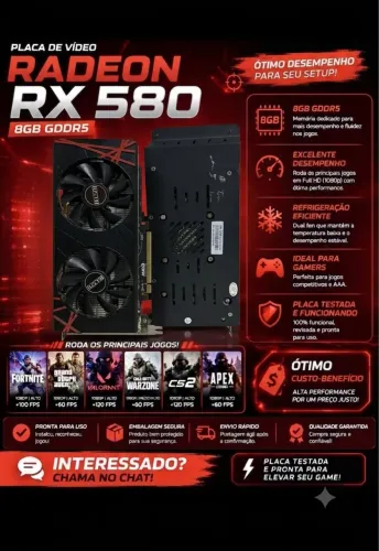 Placa de vídeo RX 580 8gb DDR5