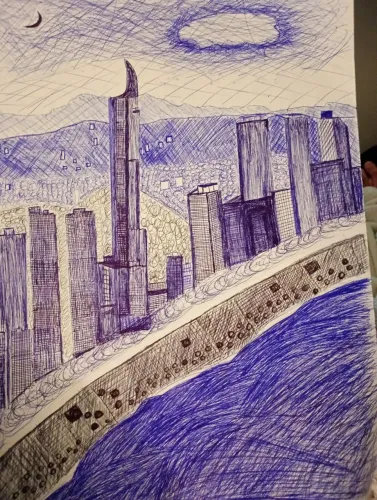 Balneário Camboriú Desenho em Papel para quadro por Dani Scremin