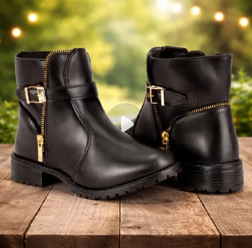 Bota feminina verniz cano baixo 