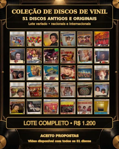 Coleção de discos de vinil antigos e originais