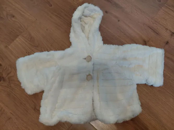 Casaco Infantil de Pelúcia com Capuz Off-White Tam. 1 Ano