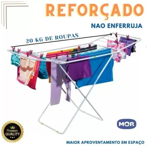 Varal De Chão Com Abas Reforçado Resistente Varal Retrátil Mor 1,44x49x89cm