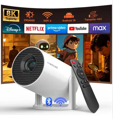 Projetor Portátil Magcubic HY300PRO FULL HD 4K Smart Tv com Android, Wi-Fi 6 e Bluetooth