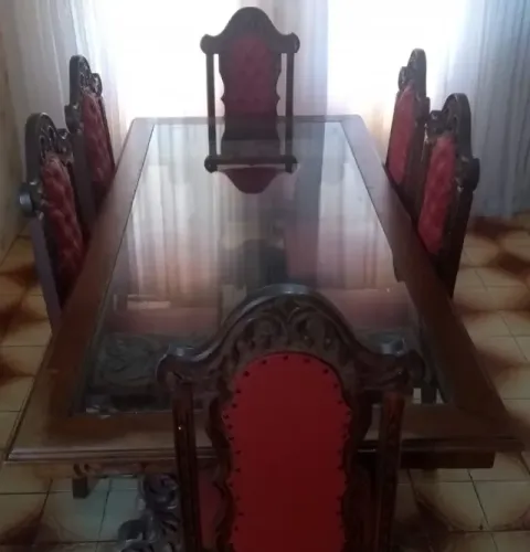Mesa De Jantar Rústica Colonial 6 Pessoas Madeira Vidro
