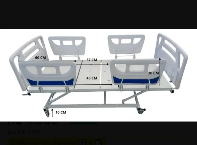 Cama Hospitalar Elétrica 8 Movimentos + Elevação + Colchão