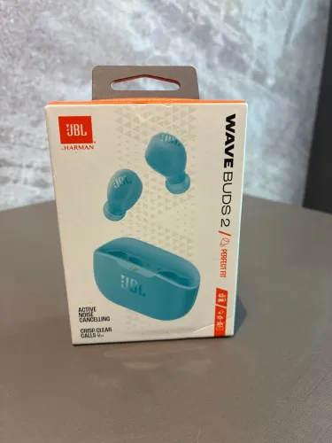 fone de ouvido sem fio JBL Wave Buds 2 na cor azul