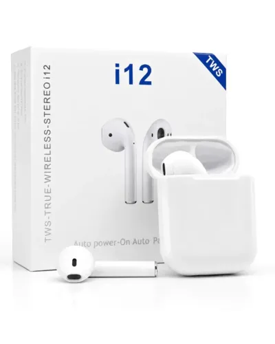 Fone de Ouvido Bluetooth i12 Tws Branco V5.3 Com Carregador 
