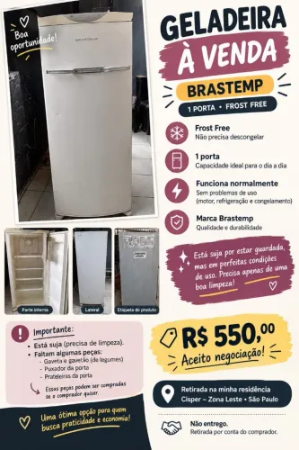 Geladeira Brastemp branca uma porta usada R$ 550,00