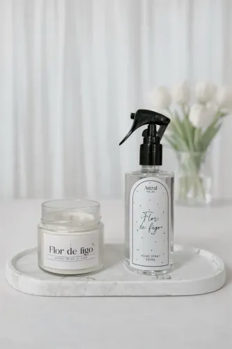 Kit presente aromático - vela, Home spray e bandeja 