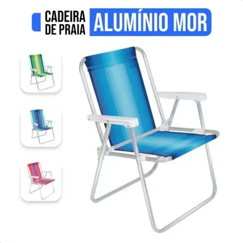 Kit 3 Cadeiras de Praia Mor em Alumínio - Alta, Dobrável e Não Enferruja