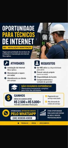 Vaga para instalador de fibra óptica