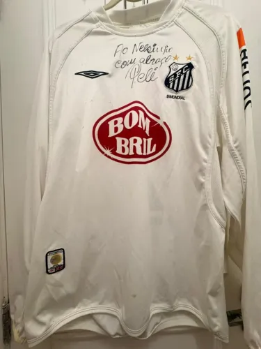 RARA CAMISA DO SANTOS FC AUTOGRAFADA PELO REI PELÉ - UMBRO - MANGA LONGA - Nº 7 2004