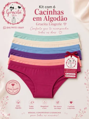 Kit com 6 Calcinhas Em Algodão