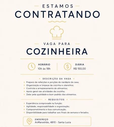 Vaga De Cozinheira