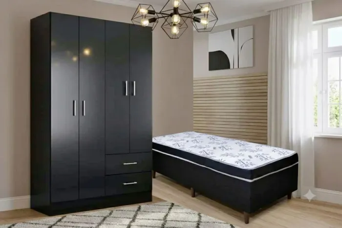 Combo guarda roupas solteiro ( 3 cores ) + cama box / pague na entrega
