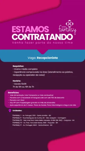 RECEPCIONISTA | OP. CAIXA 12x36