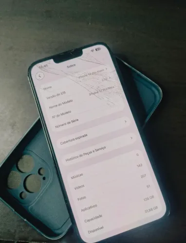 iPhone 13 Pro Max 128gb - Funcionando Tudo (Tela e Traseira Trincadas)
