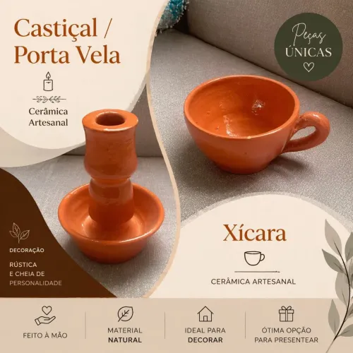 Castiçal/Porta Vela/Suporte para Vela e Xícara/Decoração de Cerâmica Artesanal