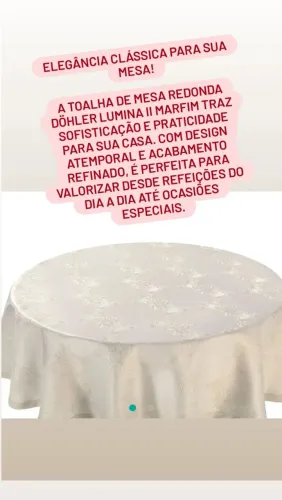 Toalha de Mesa Redonda Döhler Lumina II Marfim 4 Lugares 1,60m<br>