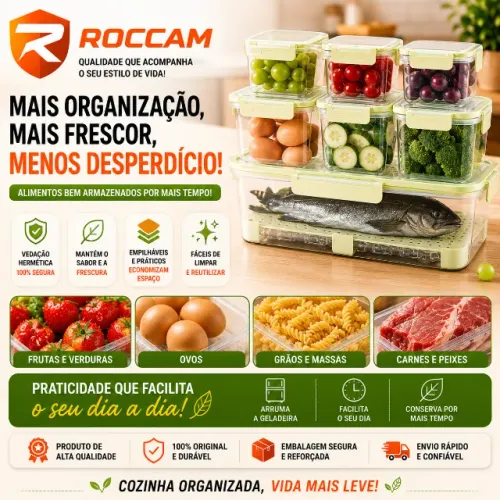Kit com 5 Potes de Plástico com Tampa e Cesto