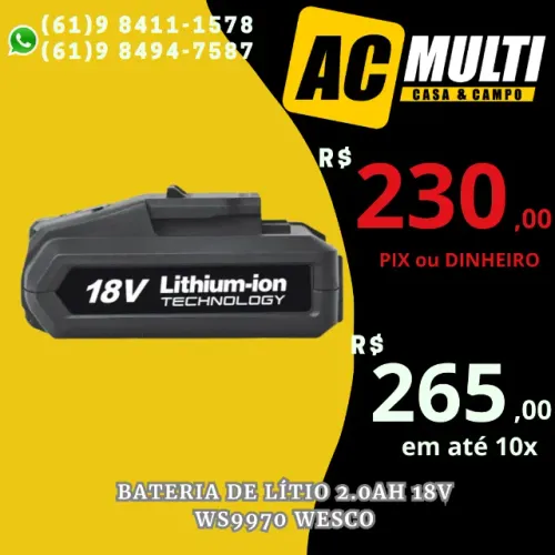 Bateria de Lítio 2.0Ah 18V WS9970 Wesco