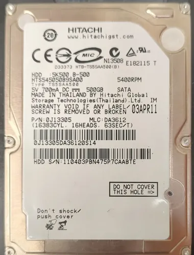 HD de Notebook 500 GB HITACHI