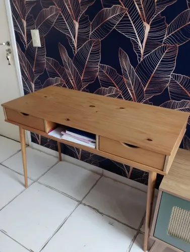 Mesa Escrivaninha Retro Madeira 2 Gavetas 1 Nicho Stefano