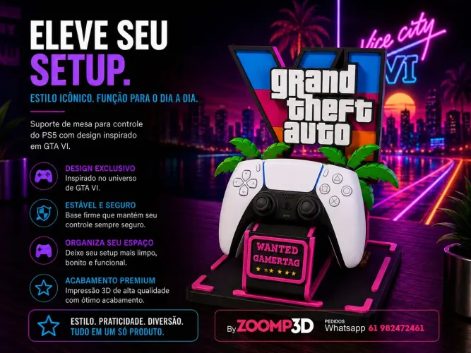 Base para controle universal PS5/Xbox na Temática de GTA VI (GTA6)