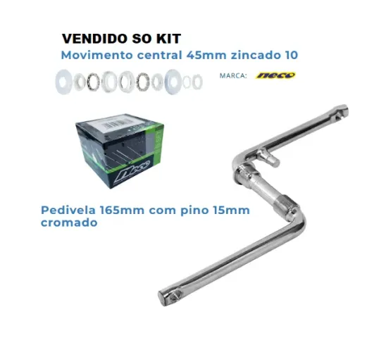 Pedivela Cromado 165mm+ Central 45mm Bike Bicicleta Aro 26 Cromado