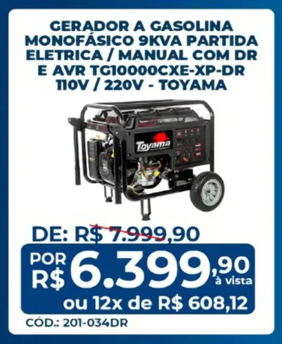 GERADOR DE ENERGIA À GASOLINA 9KVA(EM LOJA)
