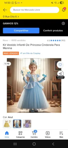 Vende-se um vestido infantil da Cinderela 