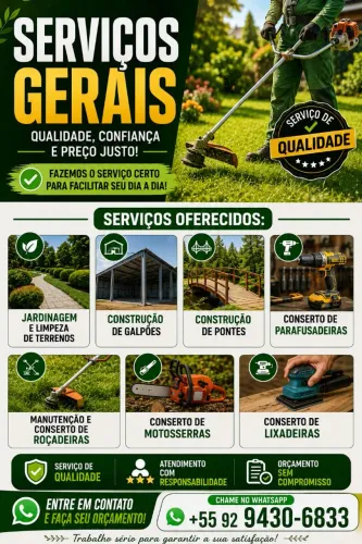 Serviço de conserto, jardinagem e construção.