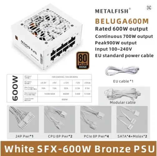 Fonte METALFISH SFX 600W Full Modular Branca Mini-ITX