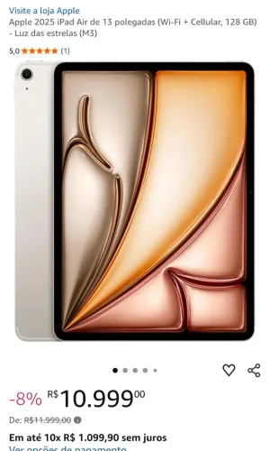 Apple ipad air 11" M3 128gb starlight. NOVO <br>modelo 2025 NOVO
