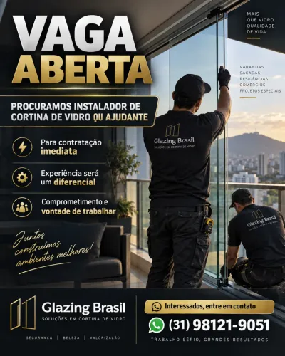 INSTALADOR DE CORTINA DE VIDRO! Precisamos
