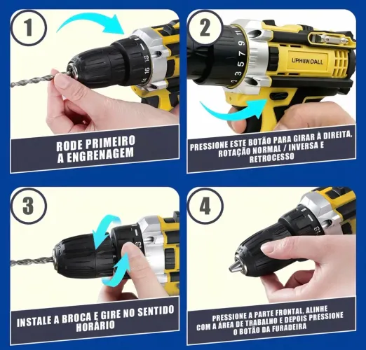 Parafusadeira Furadeira 48V 2 Baterias Com Maleta e Acessórios Completo