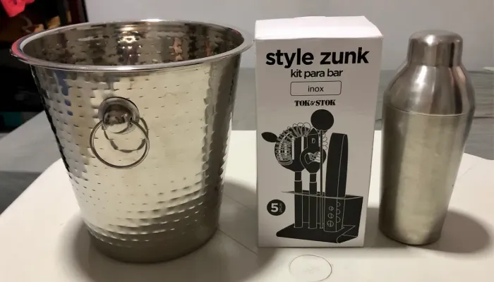Kit Para Bar Style Zunk + Balde de Gelo + Coqueteleira (INOX)