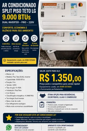 AR-CONDICIONADO SPLIT LG DUAL INVERTER | USADO<br><br>