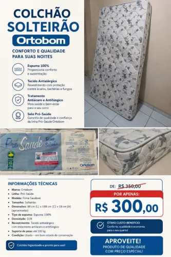 Colchão Ortobom Pró-saúde Solteirão semi-novo