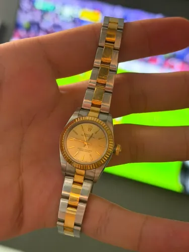 Rolex Oyster Perpetual Stainless Steel Gold Dial 24mm