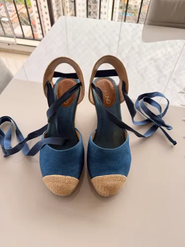 sandália anabela via uno azul jeans numeração 37